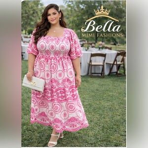 🌹🌺🌸Elegant Pink Patterned Dress size 3X 🌹🌸🌺